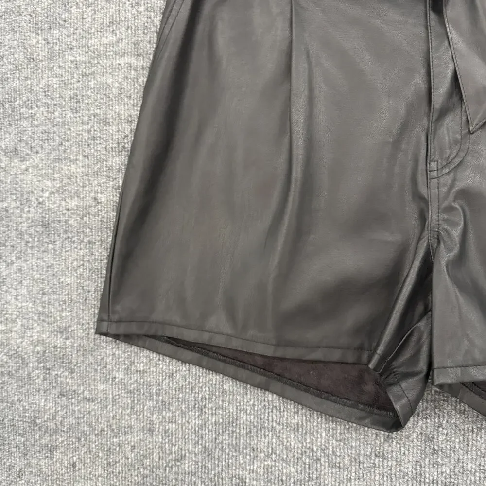 Sofia Vergara Womens Faux Leather Paperbag Shorts Sz 18 Black Belted Dressy NWT